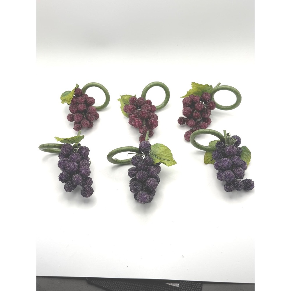 Vintage Pier 1 Beaded Grape Cluster Napkin Rings Set of 6 Purple Burgundy